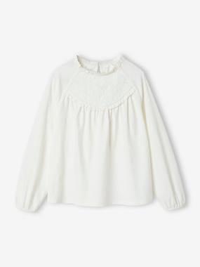 Fille-Tee-shirt blouse fille détail broderie anglaise manches longues