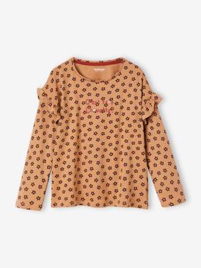 -Top with Message, Ruffled Sleeves, for Girls