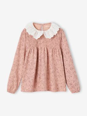 Blouse-like Top with Broderie Anglaise on the Collar, for Girls  - vertbaudet enfant