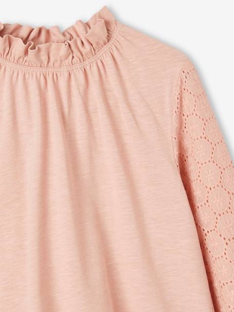 Long Sleeve Top in Broderie Anglaise for Girls pale pink - vertbaudet enfant 