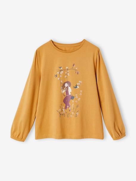Tee-shirt motif 'Egerie' fille manches longues moutarde - vertbaudet enfant 