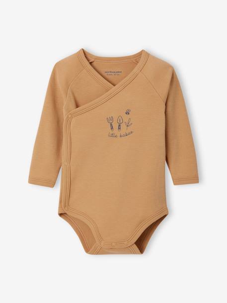 Pack of 2 Long-Sleeved Bodysuits for Newborn Babies cappuccino+golden yellow+grey blue - vertbaudet enfant 