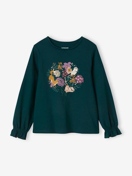 T-shirt fille motifs fantaisie détails brillants bleu pétrole+rose poudré - vertbaudet enfant 