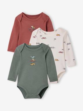 Baby-Bodysuits-Pack of 3 Long Sleeve "Race Car" Bodysuits with Cutaway Shoulders for Babies