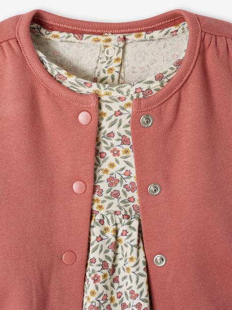 Ensemble bébé fille 3 pièces robe cardigan bandeau bleu grisé+corail+vieux rose - vertbaudet enfant 