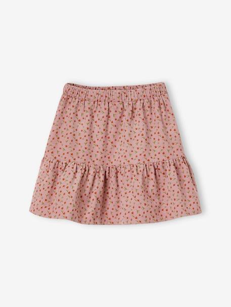 Corduroy Skirt with Ruffle & Floral Print for Girls green+old rose - vertbaudet enfant 