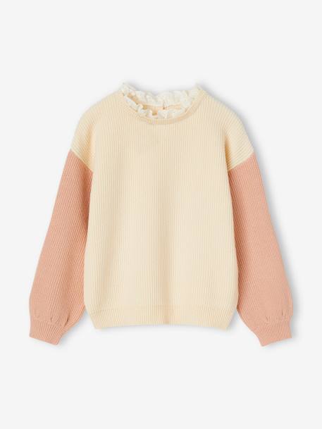 Loose-Fitting Jumper with Fancy Collar for Girls rose beige+sweet pink - vertbaudet enfant 