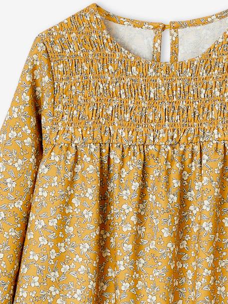 Robe à smocks motifs fleurs fille manches longues marine+moutarde - vertbaudet enfant 