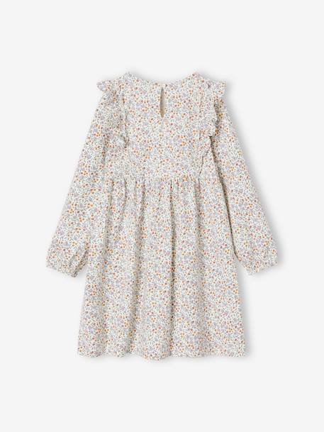 Floral Print Dress with Ruffled Sleeves for Girls ecru+grey blue+old rose - vertbaudet enfant 