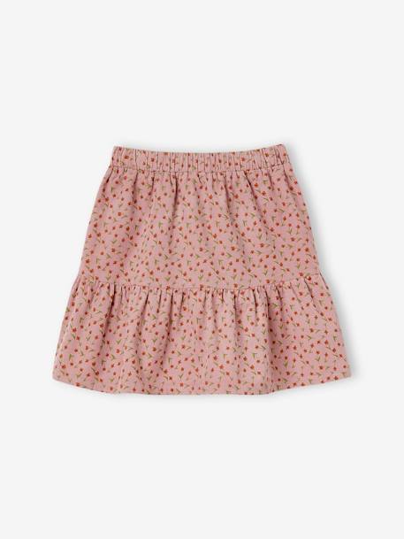 Corduroy Skirt with Ruffle & Floral Print for Girls green+old rose - vertbaudet enfant 