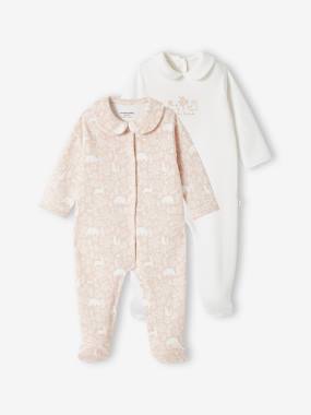 Baby-Pyjamas & Sleepsuits-Pack of 2 "Animals" Sleepsuits in Organic Cotton for Baby Girls