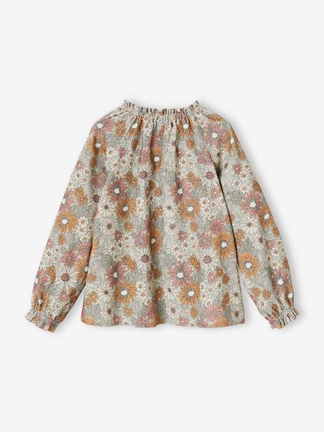 Floral Blouse in Needlecord Fabric for Girls aqua green+old rose - vertbaudet enfant 