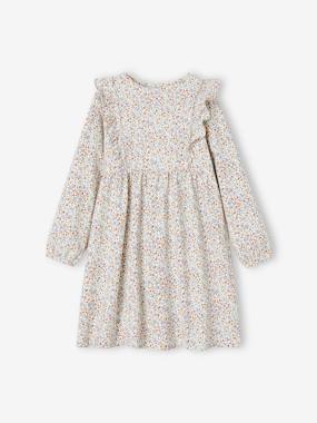 Girls-Dresses-Floral Print Dress with Ruffled Sleeves for Girls