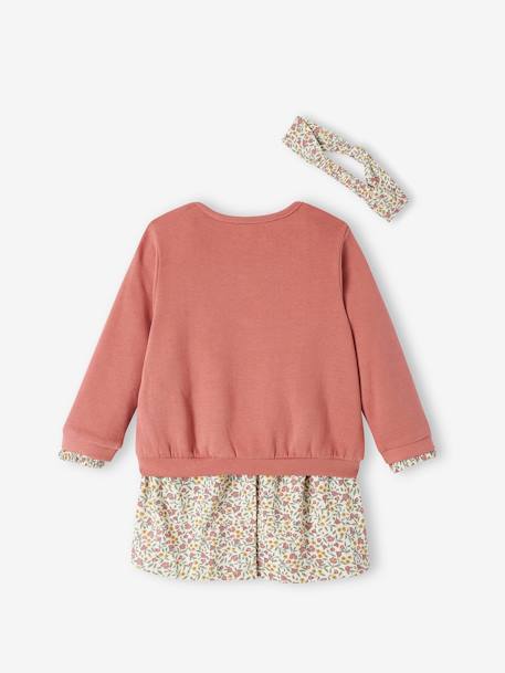 Ensemble bébé fille 3 pièces robe cardigan bandeau bleu grisé+corail+vieux rose - vertbaudet enfant 