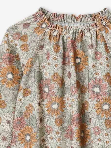 Floral Blouse in Needlecord Fabric for Girls aqua green - vertbaudet enfant 