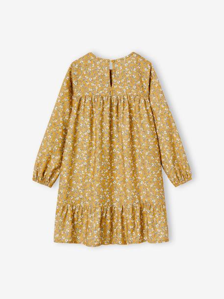 Smocked Long Sleeve Dress with Flowers for Girls mustard+navy blue - vertbaudet enfant 