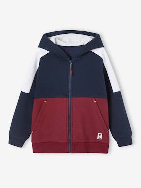 Boys-Sportswear-Sports Jacket with Zip & Hood, Colourblock Effect, for Boys