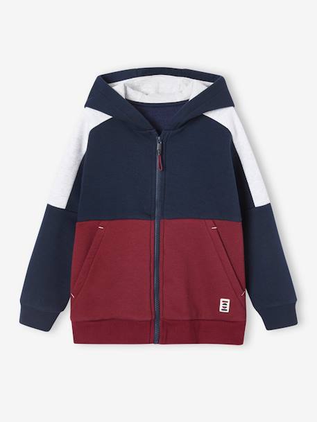 Sports Jacket with Zip & Hood, Colourblock Effect, for Boys bordeaux red+fir green+marl grey+ochre - vertbaudet enfant 