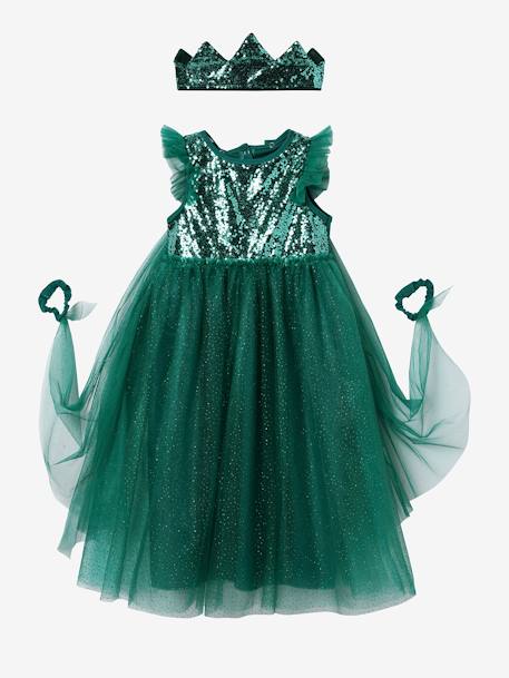 Princess Costume with Veil & Crown Blue+emerald green+Gold+Pink+red - vertbaudet enfant 