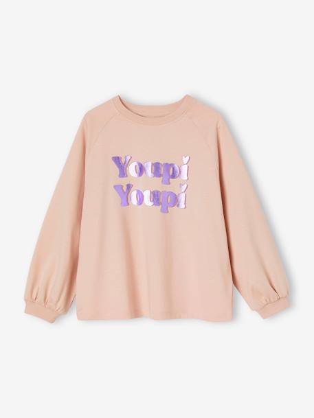 A-Line Top, Message with Shiny Metallised Effect, for Girls chocolate+rosy - vertbaudet enfant 