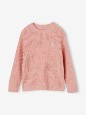 -Rib Knit Jumper with Iridescent Patch, for Girls