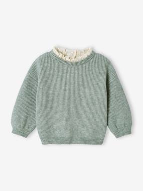 Baby-Jumpers, Cardigans & Sweaters-Rib Knit Jumper with Broderie Anglaise Collar for Babies