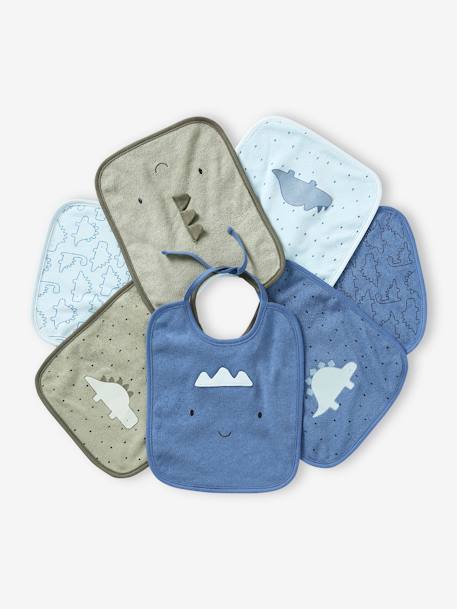 Lot 7 bavoirs bleu ciel+imprimé jungle+vert d'eau - vertbaudet enfant 