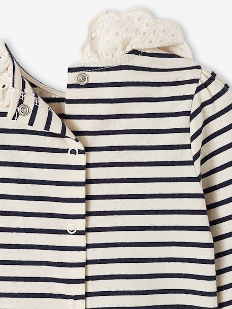 T-shirt bébé col brodé manches longues beige clair+rayé marine+rayé rouge - vertbaudet enfant 