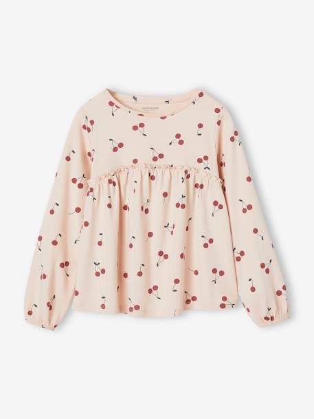 T-shirt blouse fille imprimé manches longues beige+écru+rose poudré+vert de gris - vertbaudet enfant 