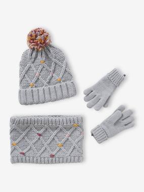 Beanie + Snood + Gloves or Mittens Set with Pompoms for Girls  - vertbaudet enfant