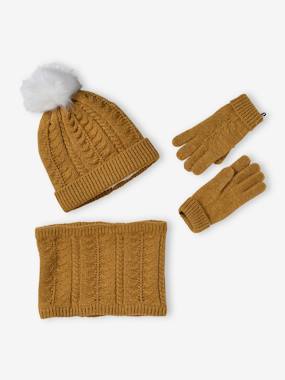 Beanie + Snood + Gloves or Mittens Set in Cable Knit for Girls  - vertbaudet enfant