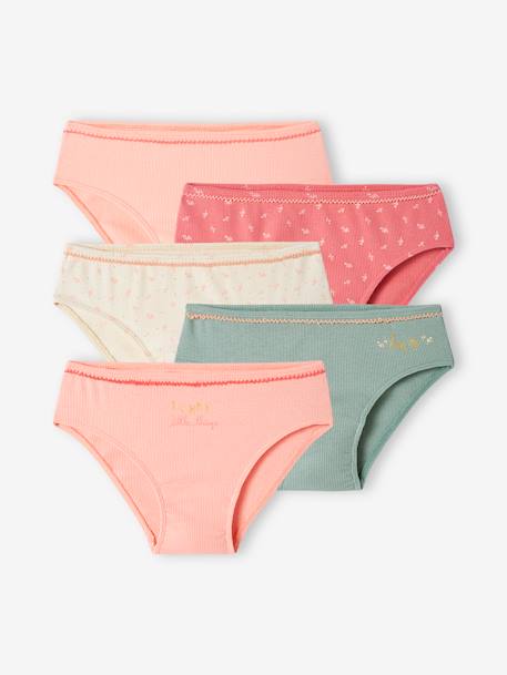 Pack of 5 Fancy Briefs in Rib Knit for Girls nude pink - vertbaudet enfant 