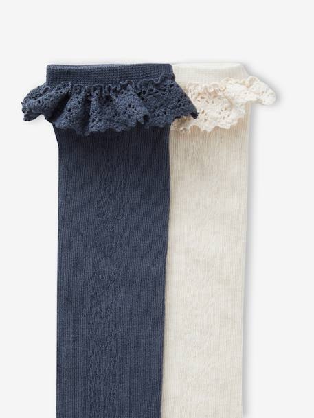 Pack of 2 Pairs of High Socks in Openwork & Lace for Girls navy blue - vertbaudet enfant 