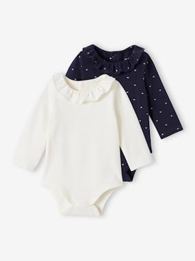 Baby-Bodysuits-Pack of 2 Long Sleeve Bodysuits with Peter Pan Collar, for Babies