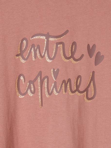 Tee-shirt à message Basics fille bois de rose+bronze+écru+marron foncé+vert sauge+violet - vertbaudet enfant 