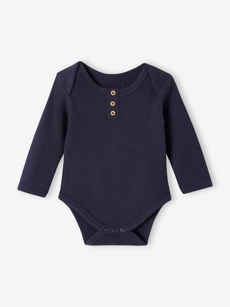 Pack of 2 Long Sleeve Honeycomb Bodysuits for Babies GREEN MEDIUM 2 COLOR/MULTICOLR+night blue - vertbaudet enfant 