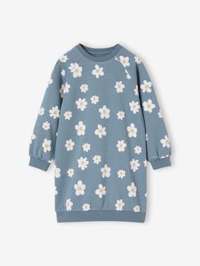-Fleece Dress with Bright Flowers for Girls