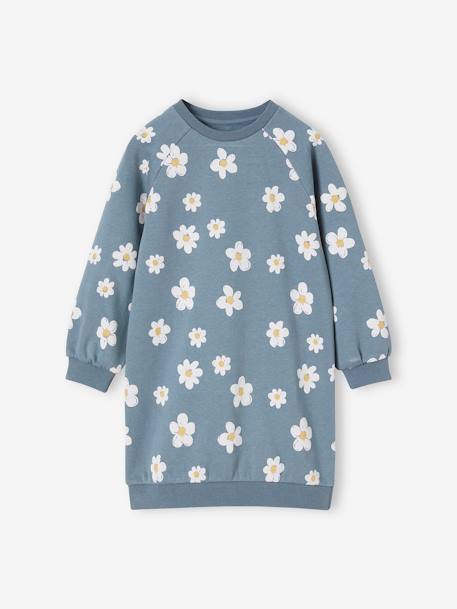 Fleece Dress with Bright Flowers for Girls camel+grey blue - vertbaudet enfant 