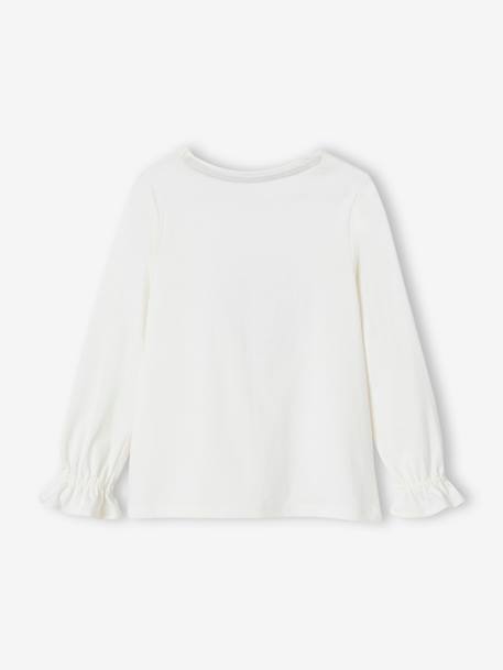 Romantic Top with Muslin Froufrou, for Girls BROWN LIGHT SOLID WITH DESIGN+ecru - vertbaudet enfant 