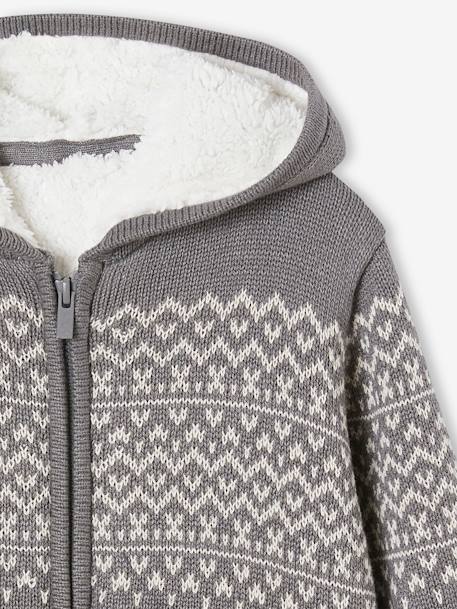 Zipped Jacket with Hood, Sherpa Lining, For Boys marl grey+navy blue - vertbaudet enfant 