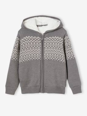 Boys-Cardigans, Jumpers & Sweatshirts-Cardigans-Zipped Jacket with Hood, Sherpa Lining, For Boys