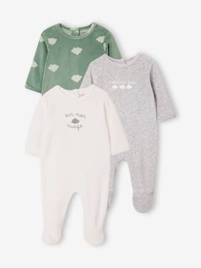 Vertbaudet Basics-Pack of 3 Velour Sleepsuits for Babies, BASICS