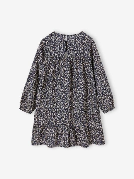 Smocked Long Sleeve Dress with Flowers for Girls mustard+navy blue - vertbaudet enfant 
