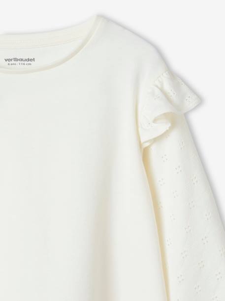 Tee-shirt blouse fille manches longues à volant personnalisable écru+rose - vertbaudet enfant 