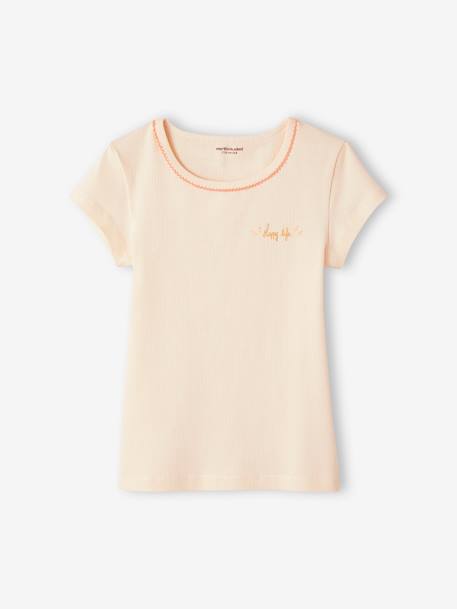 Lot de 3 T-shirts fantaisie manches courtes en maille côtelée fille rose nude - vertbaudet enfant 