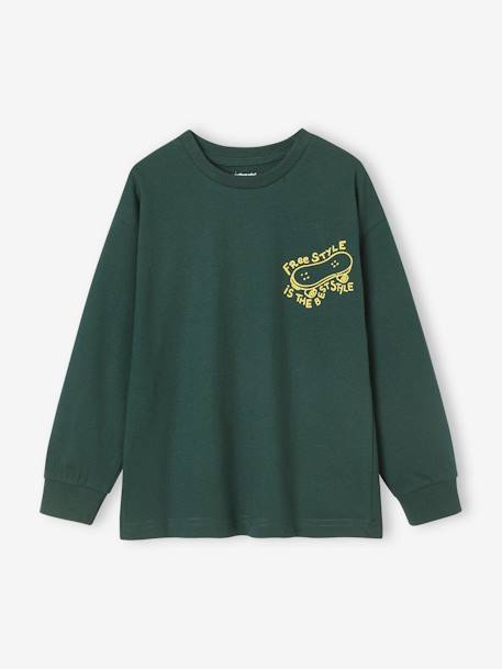 T-shirt motif cool poitrine garçon manches longues bordeaux+vert sapin - vertbaudet enfant 