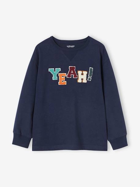 Thick Top with Message in Bouclé, for Boys navy blue - vertbaudet enfant 