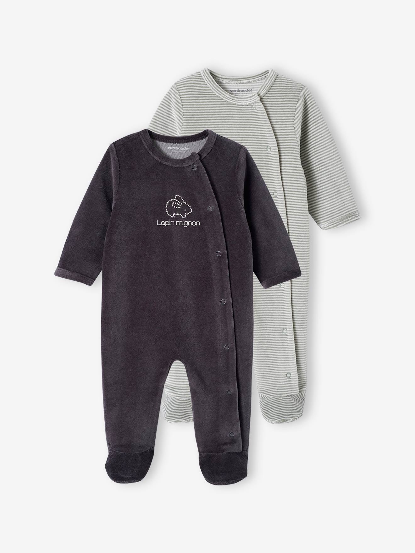 VERTBAUDET - Lot De 3 Dors-Bien En Velours Doux Pour Bébé | Pyjama Pieds Anti-dérapants