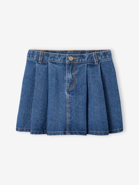 Pleated Denim Skirt, for Girls stone - vertbaudet enfant 