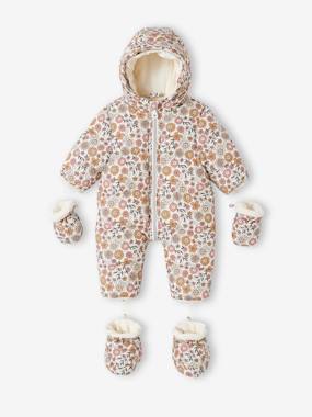 Baby-Outerwear-Snowsuits-Floral Pramsuit with Polar Fleece Lining for Babies